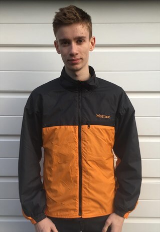 MENS ORANGE BLACK LIGHTWEIGHT MARMOT JACKET COAT ZIPPER