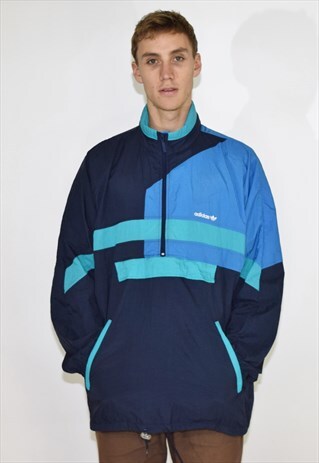 VINTAGE BLUE ADIDAS WINDBREAKER SHELL JACKET TOP