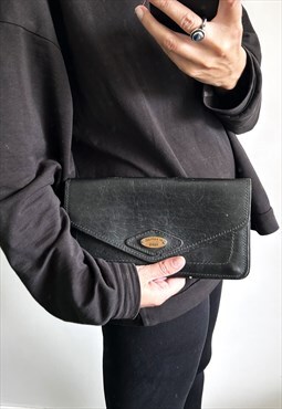 80s Leather Black Minimal Street Style Urban Clutch Purse
