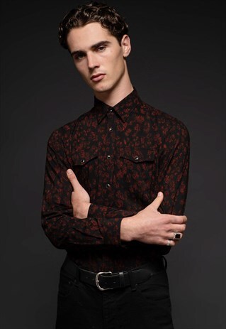 MENS RED SNAKE/ LEOPARD PRINT ROCK N ROLL SHIRT