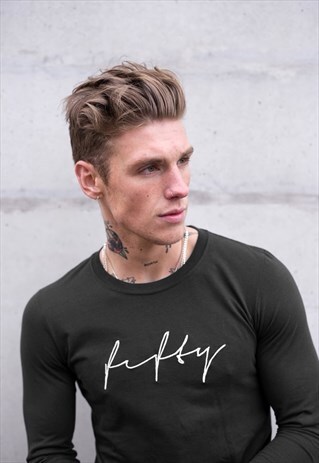 SCRIBBLE TEXT LOGO LONG SLEEVED T-SHIRT - SMOKE GREY