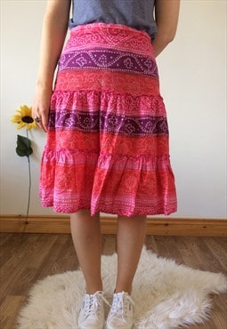 Vintage 90s Red Pink & Purple Midi Skirt