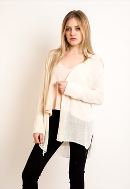 Fine knit plain white cardigan with chiffon back design 