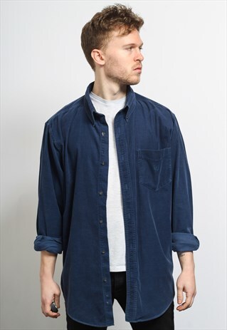 VINTAGE RALPH LAUREN CHAPS CORDUROY CORD SHIRT BLUE