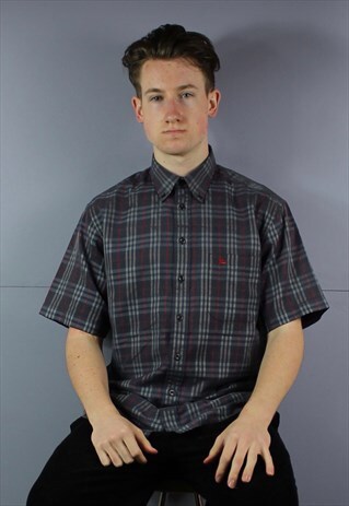 VINTAGE BURBERRY LONDON NOVA CHECK SHIRT IN NAVY BLUE WITH E