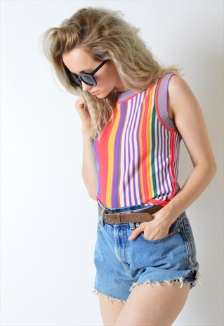 VINTAGE 90S COLOURFUL STRIPED SASSY TOP
