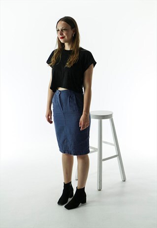 GREY BLUE LINEN SKIRT / STRAIGHT RETRO SKIRT