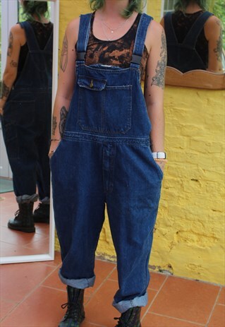 VINTAGE 90'S BLUE WORKER DENIM DUNGAREES SIZE 10 12 14 16