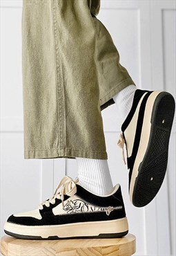 Animal print sneakers grunge trainers skater shoes in black
