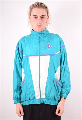 MENS VINTAGE TRACKSUIT TOP JACKET XL BLUE 90S