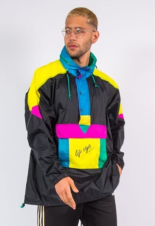 90'S VINTAGE NEON CAGOULE RAIN JACKET WATERPROOF