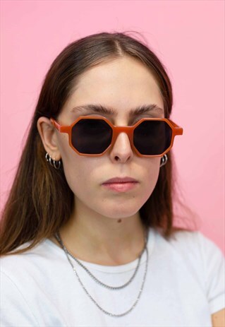ANGULAR HEXAGONAL TAN SUNGLASSES