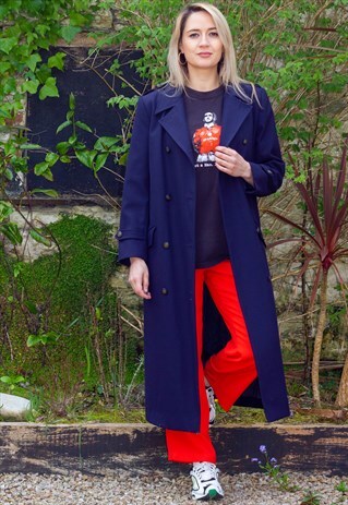 VINTAGE NAVY OVERSIZED MILITARY TRENCH COAT