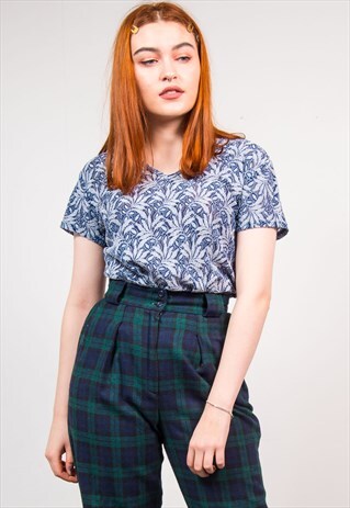 VINTAGE 90'S BLUE FLORAL LACE PATTERN MESH TOP