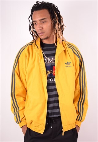 ADIDAS MENS VINTAGE TRACKSUIT TOP JACKET LARGE YELLOW 90S