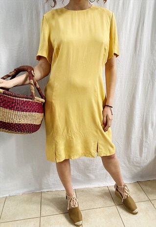 VINTAGE 90S PASTEL CITRON FLORAL PRINT MINIMALIST DAY DRESS