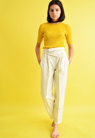 VINTAGE 80'S RETRO CREAM HIGHWAIST SMART TROUSERS