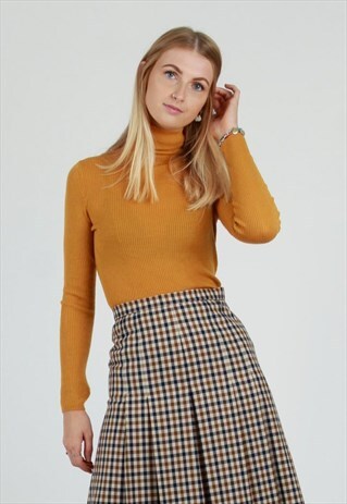 VINTAGE 90S MUSTARD RIBBED KNIT TURTLE NECK TOP