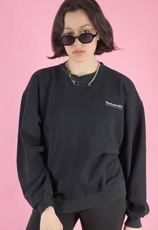 VINTAGE 90S REEBOCK SWEATSHIRT IN BLACK WITH LOGO PRINT