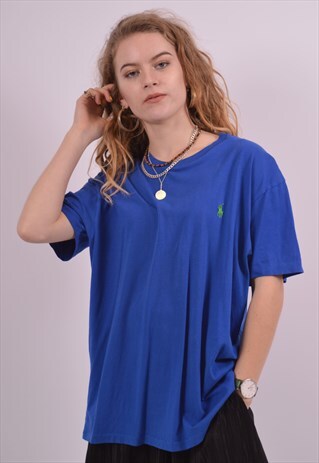 VINTAGE POLO RALPH LAUREN T-SHIRT TOP OVERSIZED BLUE