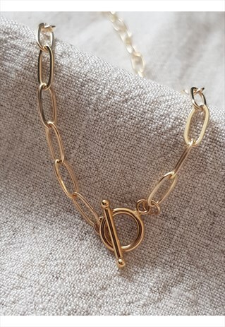 GOLD CHUNKY PAPERCLIP CHAIN NECKLACE - 16 INCH (PLAIN)