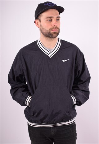 NIKE MENS VINTAGE PULLOVER JACKET MEDIUM BLACK 90'S