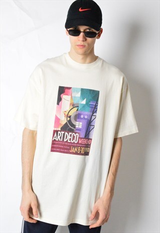 VINTAGE 90S BEIGE ART DECO MIAMI T-SHIRT