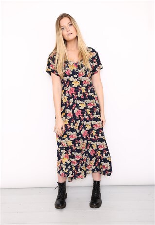 VINTAGE 90S DARK FLORAL MIDI DRESS