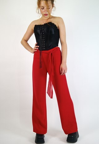 VINTAGE 90S RED HIGH WAISTED FLOATY WIDE LEG TROUSERS