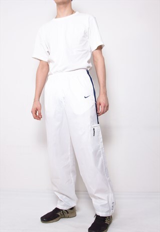 VINTAGE 90S NIKE WHITE TRACK PANTS ID:7225
