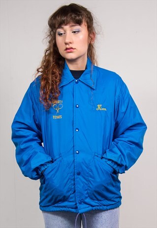 VINTAGE 90'S BLUE VARSITY TENNIS COLLEGE COACH JACKET
