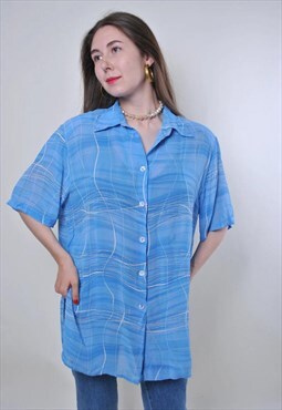 Vintage blue summer oversized pattern holiday blouse 