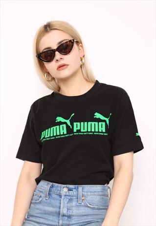 VINTAGE 90S PUMA BLACK GREEN TOP T-SHIRT