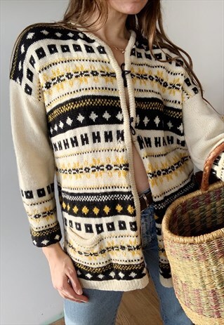 VINTAGE 70S BOHO FAIR ISLE KNIT CHRISTMAS CARDIGAN JUMPER