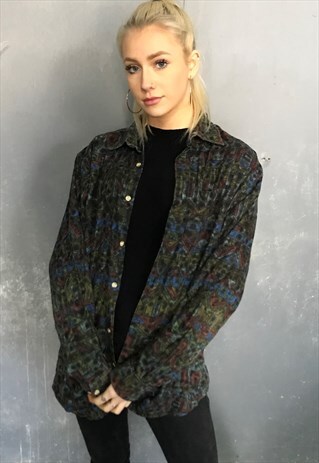 VINTAGE FLORAL CRAZY PATTERNED SHIRT L/S PREPPY COLLEGE M/L