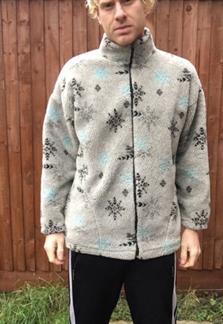 VINTAGE FLEECE AZTEC WINTER SNOWFLAKE JACKET M JUMPER