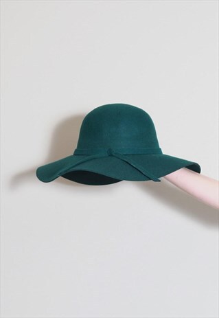 VINTAGE 1970'S STYLE GREEN WIDE BRIMMED SUN WOOL HAT