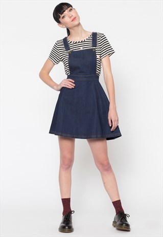 BLUE STRETCH DENIM SKATER PINAFORE