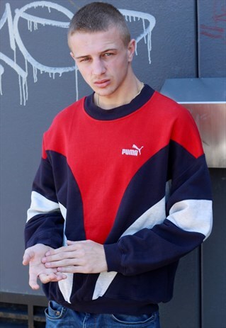 VINTAGE 80S PUMA SMALL LOGO BLOCK COLOUR SWEATSHIRT