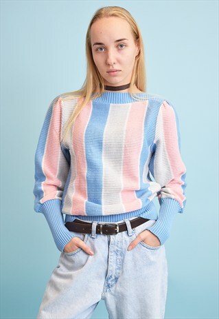 70'S RETRO PASTEL MOD PATTERN KNITTED JUMPER TOP