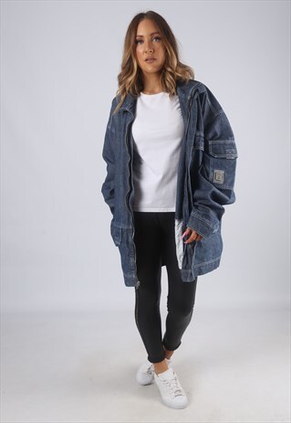 VINTAGE DENIM JACKET OVERSIZED LONGLINE LONG 22 - 24 (7BI)