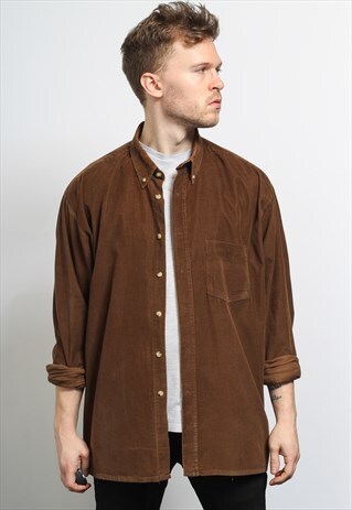 VINTAGE CORDUROY CORD SHIRT BROWN