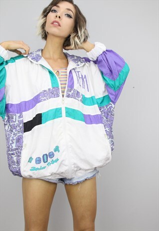 VINTAGE 80S 90S OVERSIZED SHELL SUIT FESTIVAL JACKET