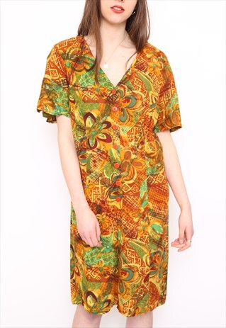 VINTAGE 90S BROWN BOHO PRINT PLAYSUIT