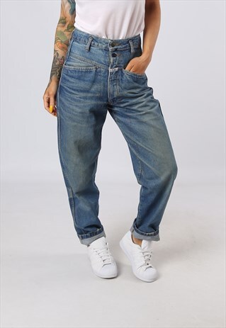 HIGH WAISTED DENIM JEANS WIDE TAPERED LEG UK 10 (OAV)