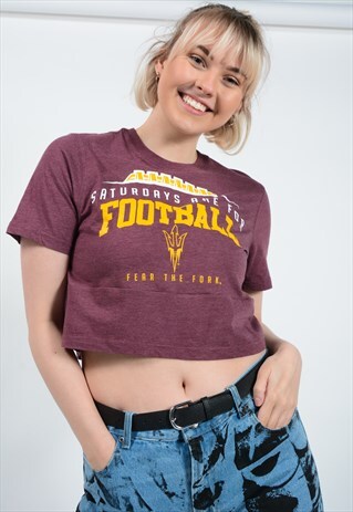 VINTAGE Y2K CROP TOP MAROON GRAPHIC PRINT