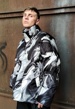 LOOSE OVERSIZE SPACE PRINT BOMBER SKY GRAFFITI PUFFER JACKET
