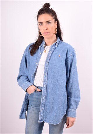 RALPH LAUREN WOMENS VINTAGE DENIM SHIRT XL BLUE 90'S
