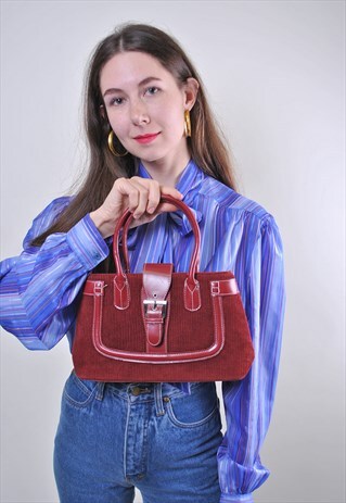 VINTAGE RED CUTE MINI CORDUROY SHOULDER HAND BAG