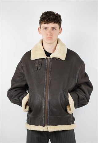 VINTAGE BROWN LEATHER SHEEPSKIN LINED JACKET